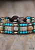 Boho Bracelet, Leather Wrap Bracelet, Blue Silver Stone